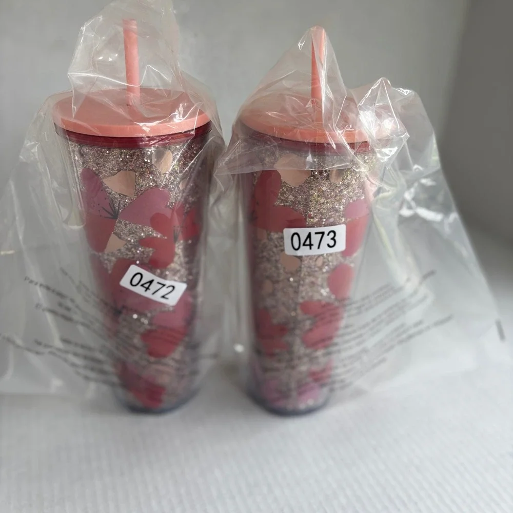 Starbucks 24oz Valentine Hearts Glitter Cold Cup Pink Tumbler Reusable 2020s New